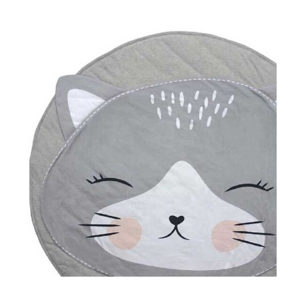(Cat) Kids 90CM Baby Crawling Blanket Cute Round Play Mat Floor Rug Floor Activity Mat