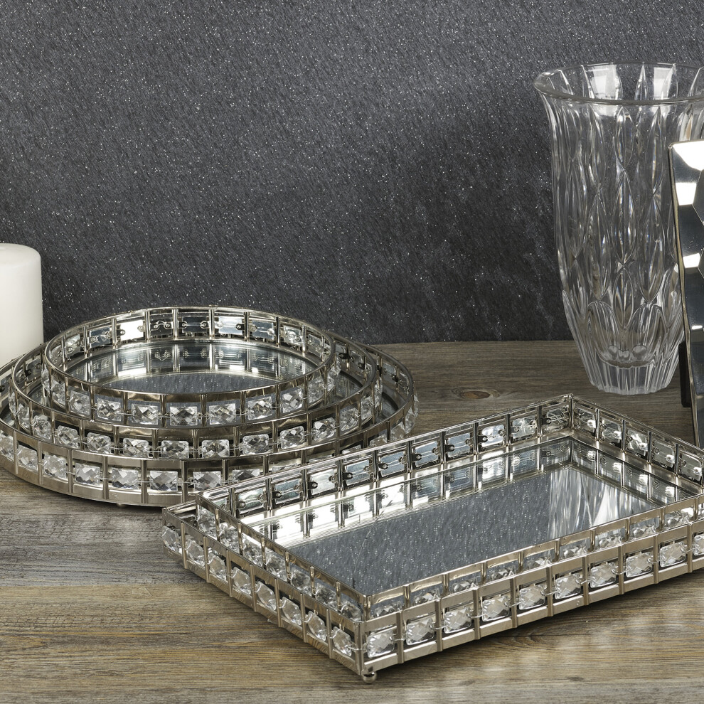 (Round, 25cm) Silver Mirror Trays | Decorative Display Stands