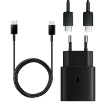(Adapter & Cable) Samsung EU 2 Pin 2 Amp 25 Watt Super Fast Mains Charger USB-C Data Cable Black