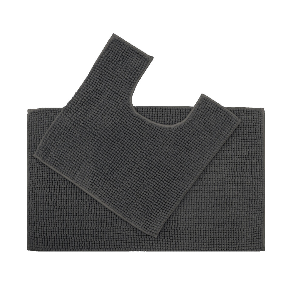 (Charcoal) Allure Non-Slip Two Piece Bath Mat and Pedestal Mat Set