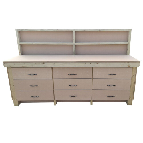 (8ft, With Back Panel) Tool Cabinet Workbench Wooden 18mm MDF Top 1