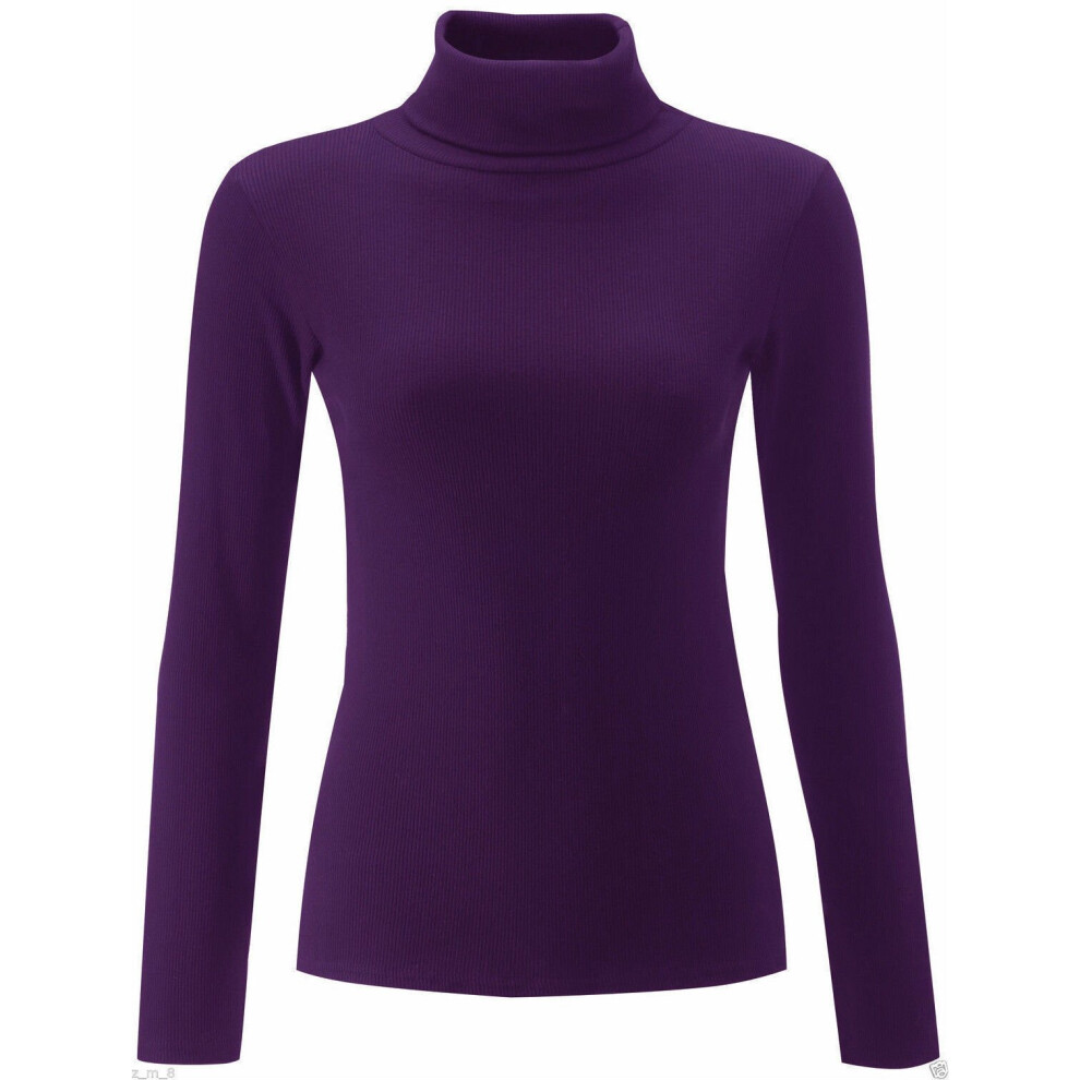 (Purple) Ribbed Polo High roll Neck Long Sleeve Knitted Jumper (ML UK 12-14)