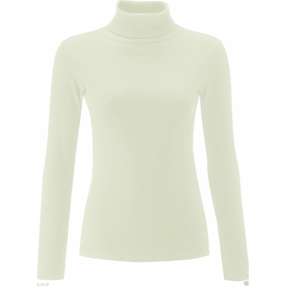 (Cream) Ribbed Polo High roll Neck Long Sleeve Knitted Jumper (ML UK 12-14)