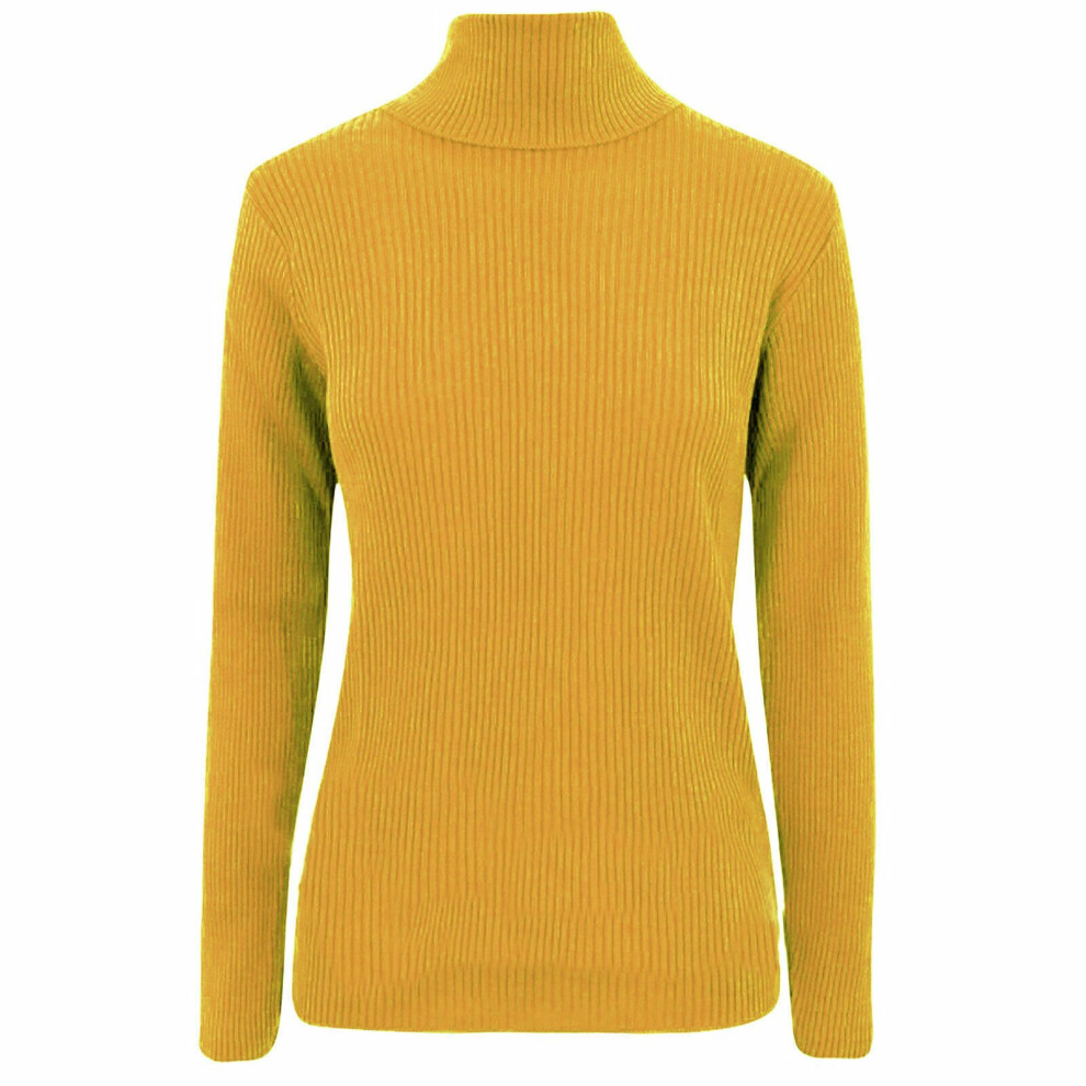 (Mustard) Ribbed Polo High roll Neck Long Sleeve Knitted Jumper (ML UK 12-14)