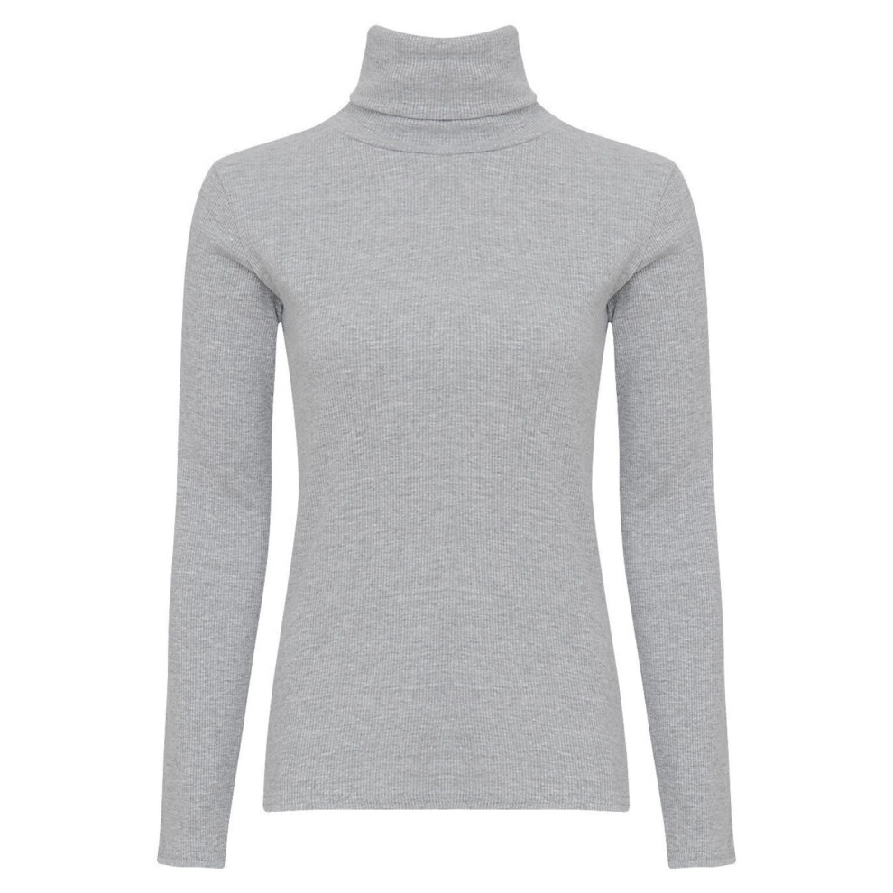 (Grey) Ribbed Polo High roll Neck Long Sleeve Knitted Jumper (ML UK 12-14)