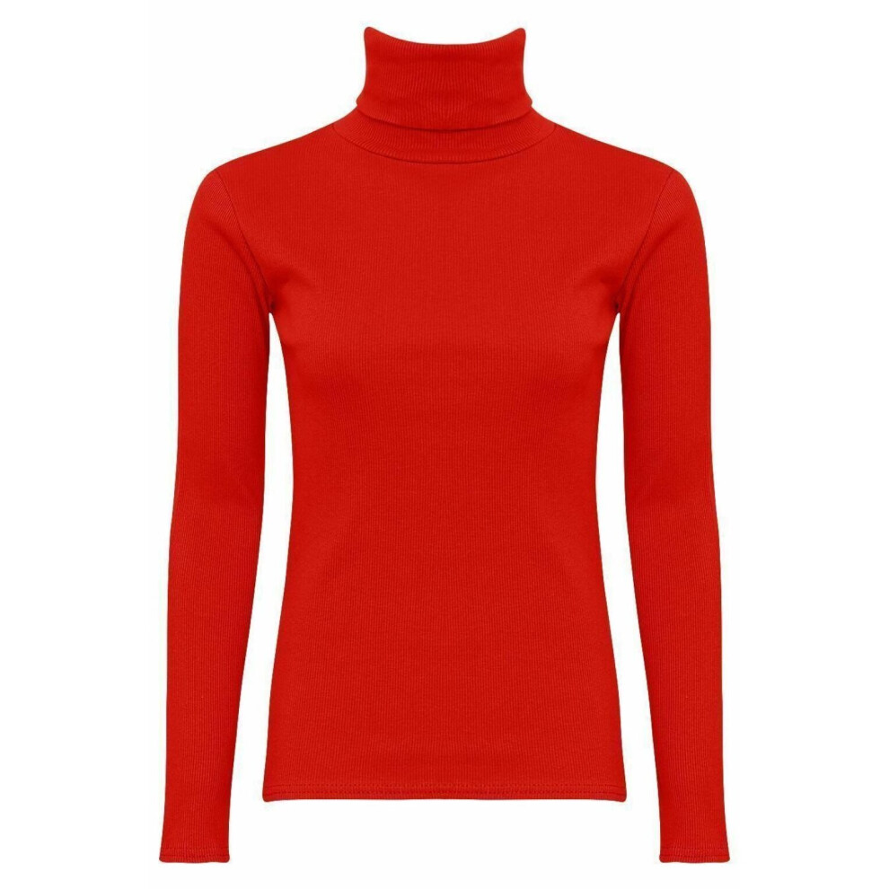 (Red) Ribbed Polo High roll Neck Long Sleeve Knitted Jumper (ML UK 12-14)