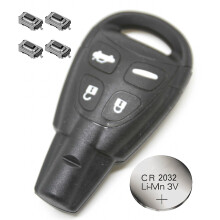 SAAB 9-3 9-5 Replacement Remote Key Shell Case Repair Kit - 4-Button, Soft Rubber Buttons, New CR2032 Battery & Micro Switches