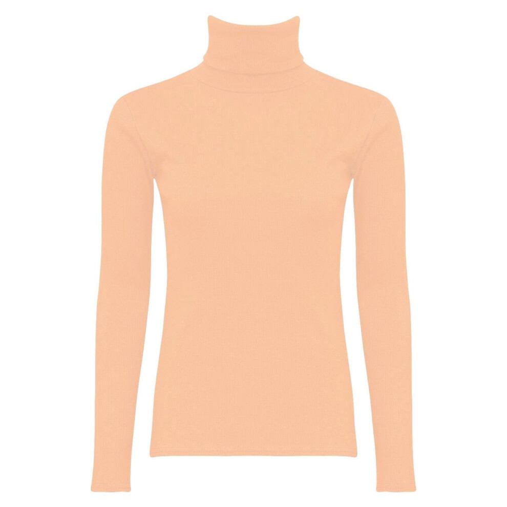 (Peach ) Ribbed Polo High roll Neck Long Sleeve Knitted Jumper (ML UK 12-14)