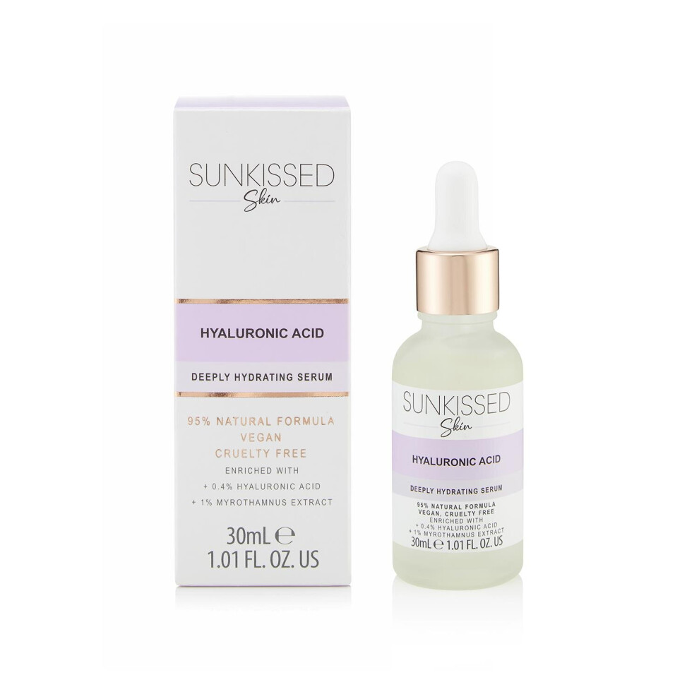 Sunkissed Skin Hyaluronic Acid Deeply Hydrating Serum 30ml With - +0.4% Hyaluronic Acid And +1% Myrothamnus Extract - 95% Natural - Vegan - Cruelty Fr