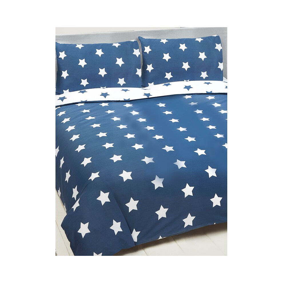 (Double) Navy Blue and White Stars Duvet Cover and Pillowcase Set