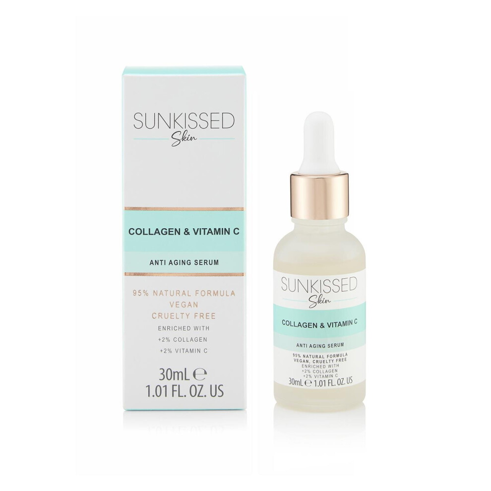 Sunkissed Skin Collagen & Vitamin C Anti Aging Serum 30ml Enriched With +2% Collagen, +2% Vitamin C - 95% Natural, Vegan Free, Cruelty Free