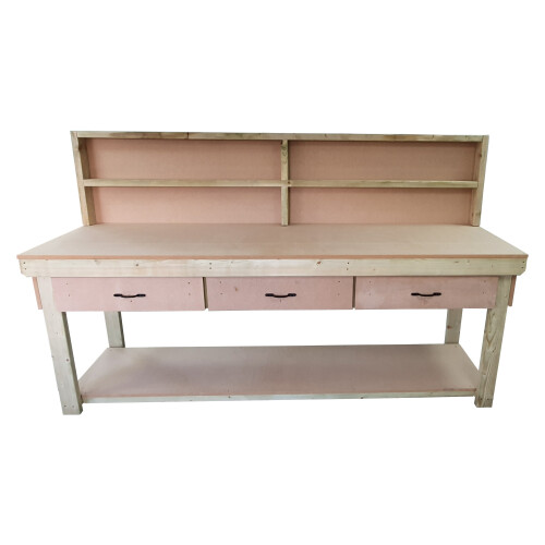 (7ft, Standard Legs) Wooden MDF Top Workbench With Drawers And Back Panel 2