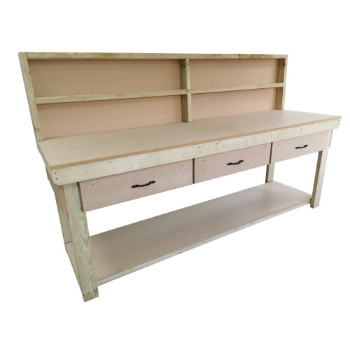 (7ft, Standard Legs) Wooden MDF Top Workbench With Drawers And Back Panel