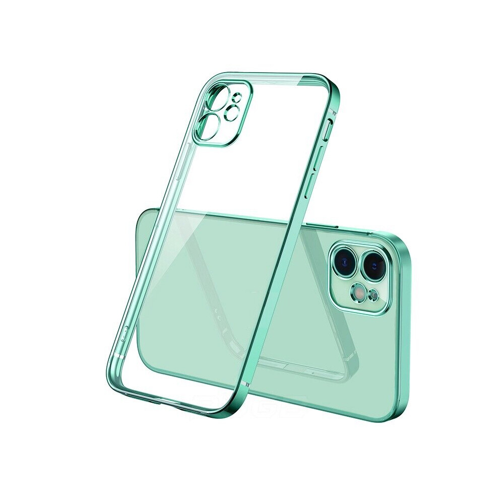 For Iphone 12 Mini - Clear Silicone Case With Edge Green 7437135158147