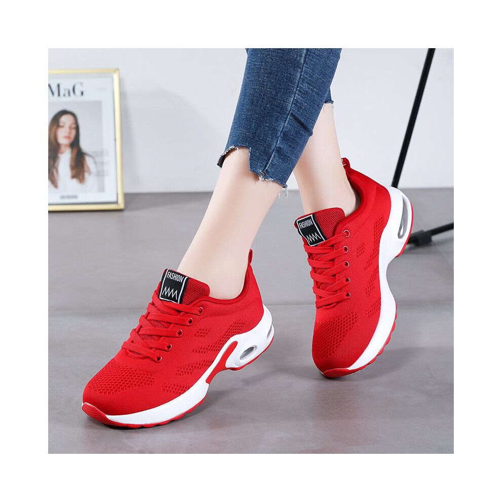 (Red, 6 (Adults')) Women's Athletic Running Shoes Breathable Air Cushion Sneakers Fashion Sport Gym Jogging Tennis Fitness