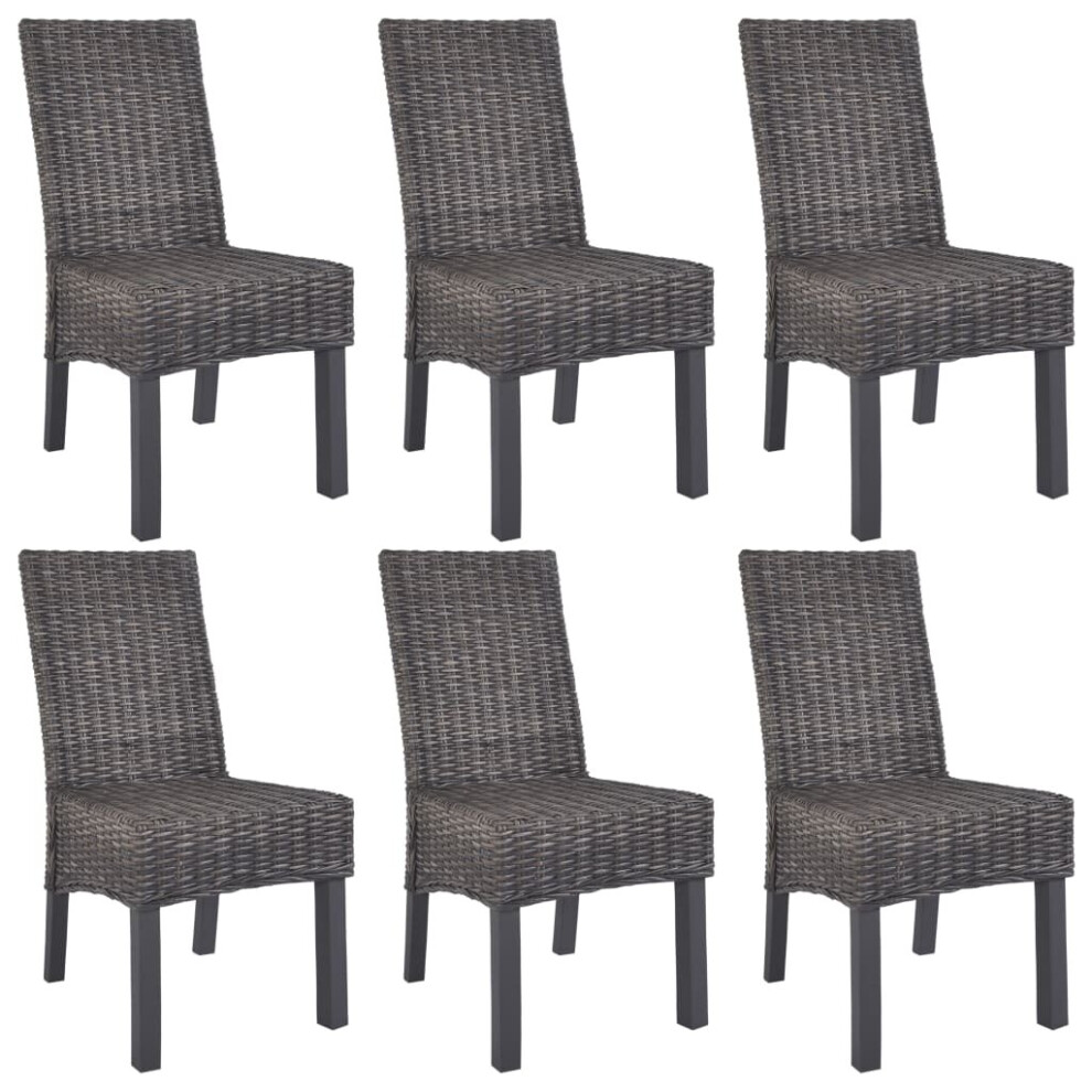 Vidaxl 6X Dining Chair Kubu Rattan And Mango Wood Brown Kitchen Furniture Seat