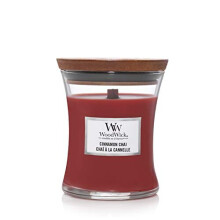 Woodwick medium timeglas duftende stearinlys Cinnamon Chai med knitrende v?g Br?ndetid: Op til 60 timer