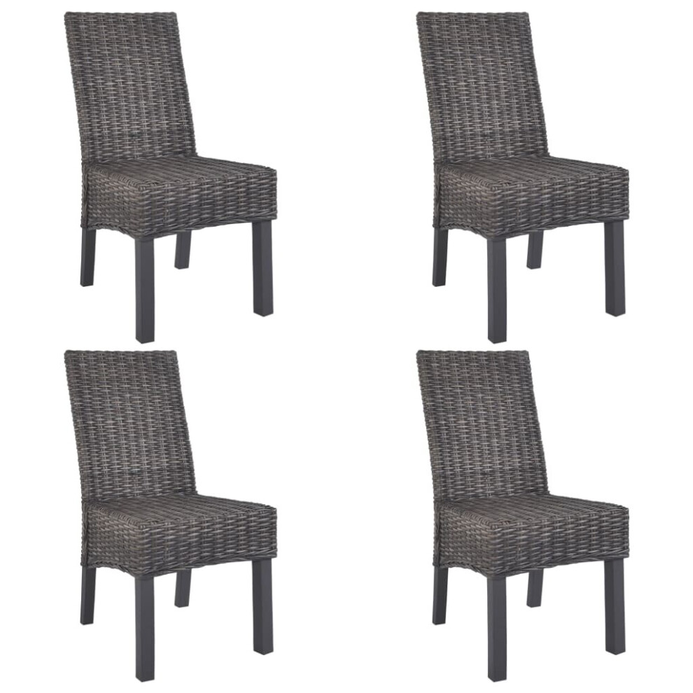 Vidaxl 4X Dining Chair Kubu Rattan And Mango Wood Brown Kitchen Furniture Seat