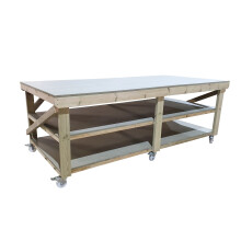 (4ft, Standard Legs) Wooden Workbench 4FT Wide Double Shelf uniMDF Top