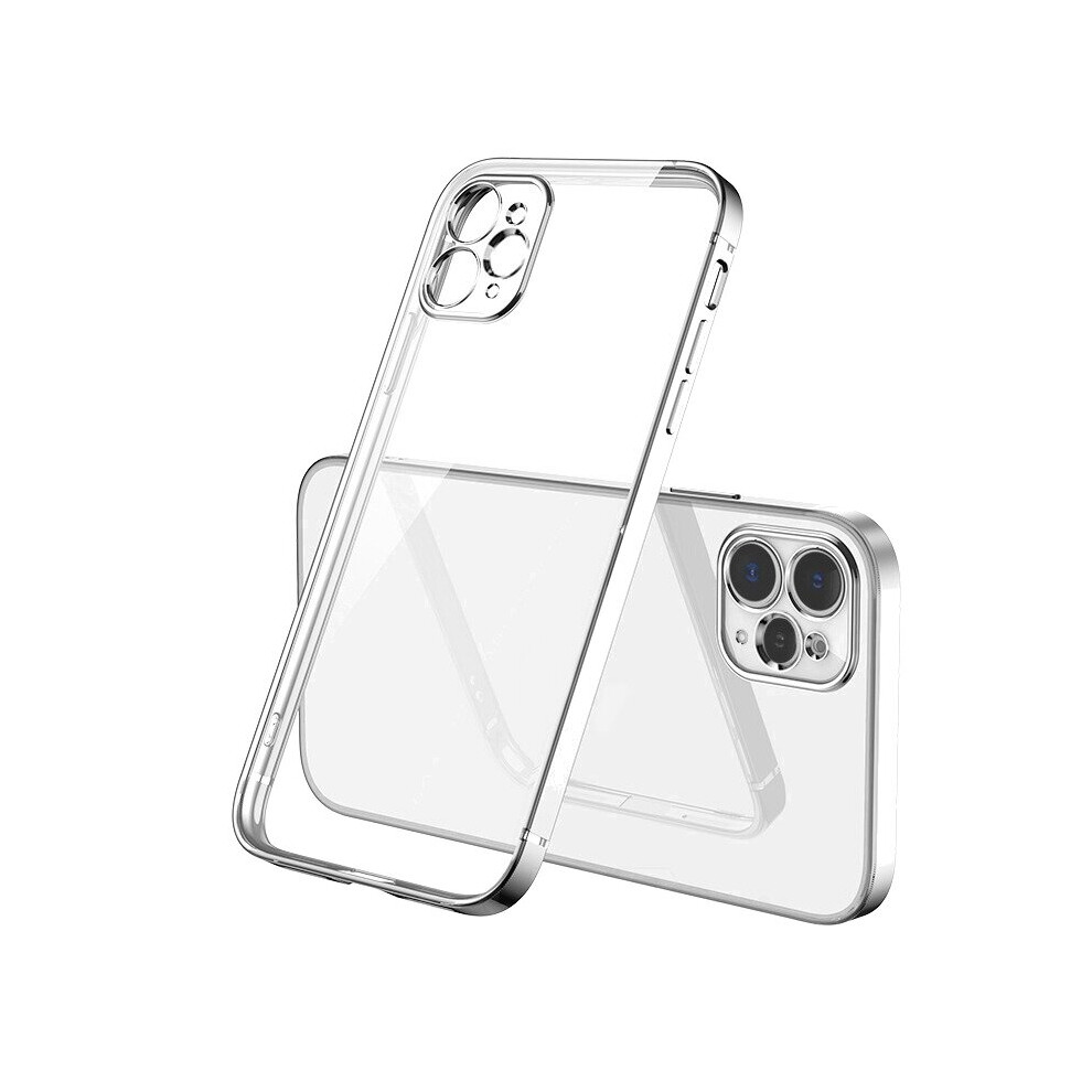 For Iphone 12 - Clear Silicone Case With Edge Silver 7437135158192