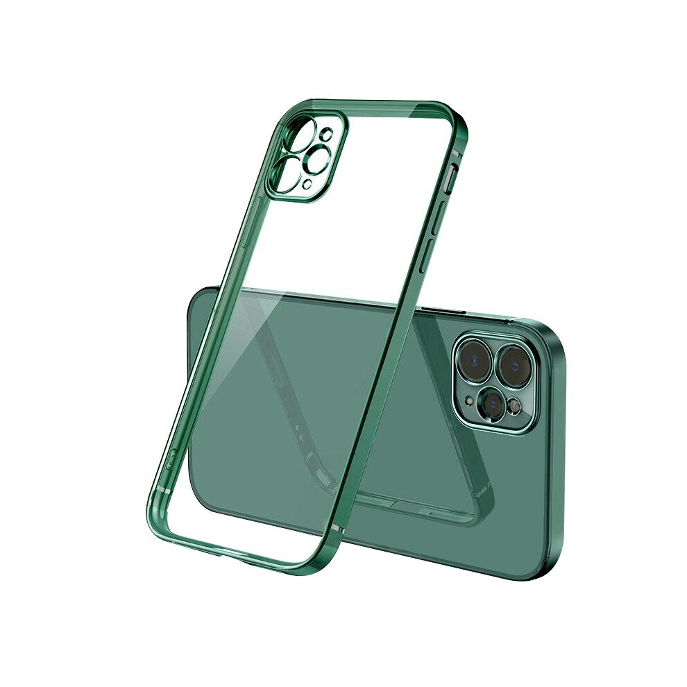 For Iphone 12 Mini - Clear Silicone Case With Dark Edge Green 7437135158161
