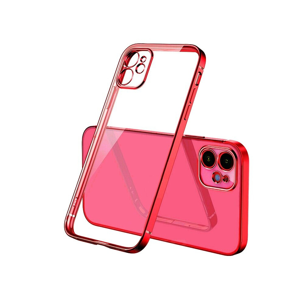 For Iphone 12 Pro Max - Clear Silicone Case With Edge Red 7437135258298