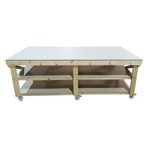 (4ft, Standard Legs) Wooden Workbench 3FT Wide Double Shelf uniMDF Top 1