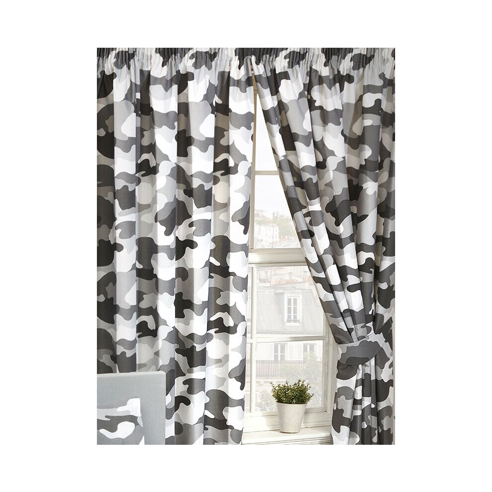 (66 X 72, Grey) Army Camouflage Lined Curtains