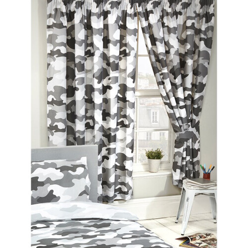 (66 X 72, Grey) Army Camouflage Lined Curtains 1