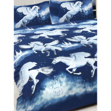 (Double, Navy Blue) Stardust Unicorn Duvet Cover and Pillowcase Set
