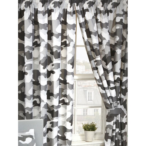 (66 X 54, Grey) Army Camouflage Lined Curtains