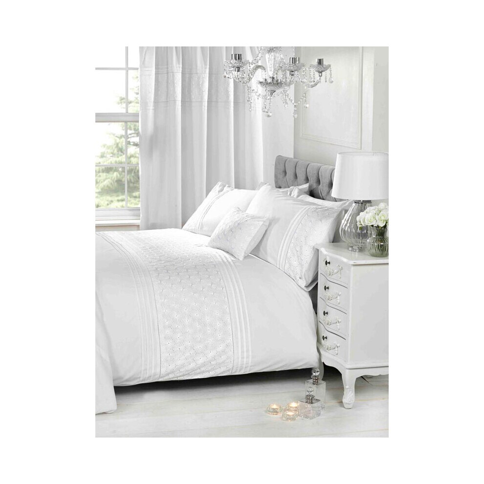 (Double, White) Everdean Floral Duvet Cover and Pillowcase Set