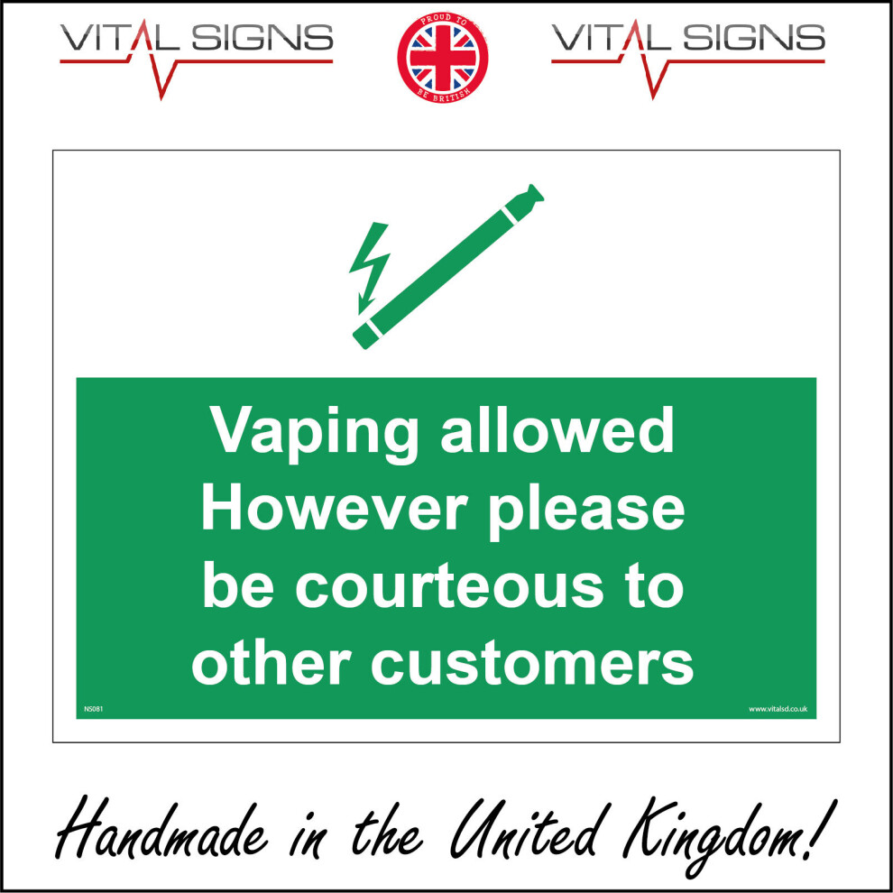 (200 x 150mm - 8 x 6, 5mm Heavy Duty Foamex Foamboard) NS081 Vaping Allowed However Please Be Courteous Sign Airport Cafe Diner Club 600mm x 450mm Mag-image-OPC-P6CJK6S-NEW
