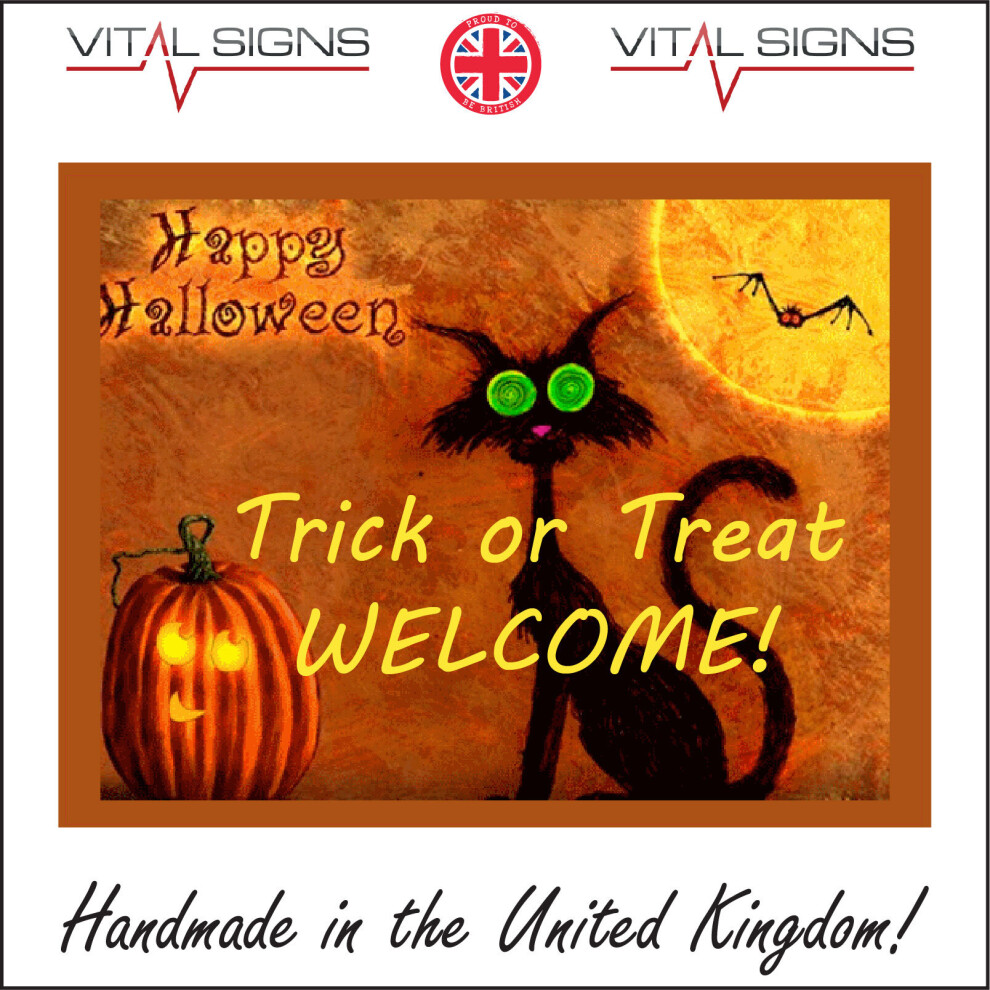 (400 x 300mm - 16 x 12, Sticker / Sav - White Background) HU225 Happy Halloween Trick Or Treat Welcome Sign Witches Black Cat Ghosts Masks 600mm x 450mm Magnetic - Vehicle Grade