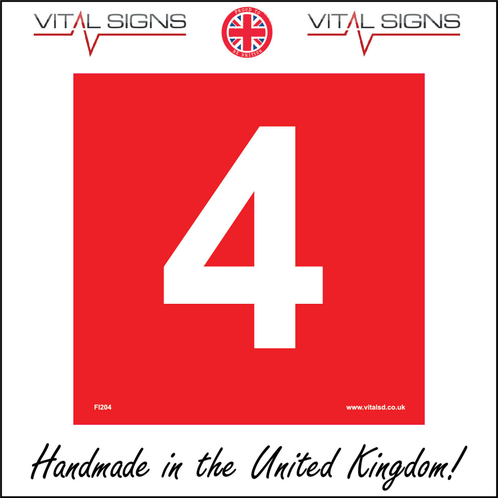 (250 x 250mm - 10 x 10, Magnetic - Vehicle Grade) FI204 Number 4 Four Sign Office Fire Red White Construction Unit Leisure Centre 600mm x 600mm Magnet-image-OPC-P6CKBD7-NEW