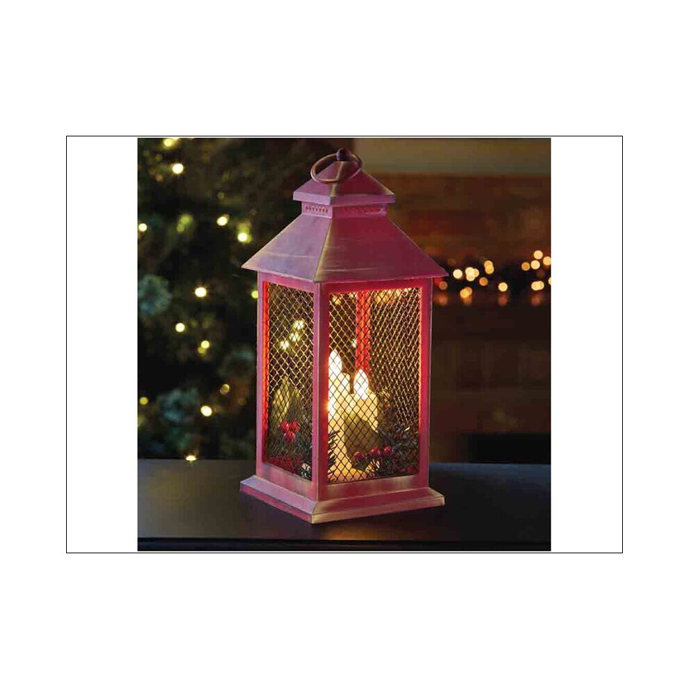 Smart Solar Yule Lantern Red & Gold 3 Candle Battery Operated + Timer 2580003
