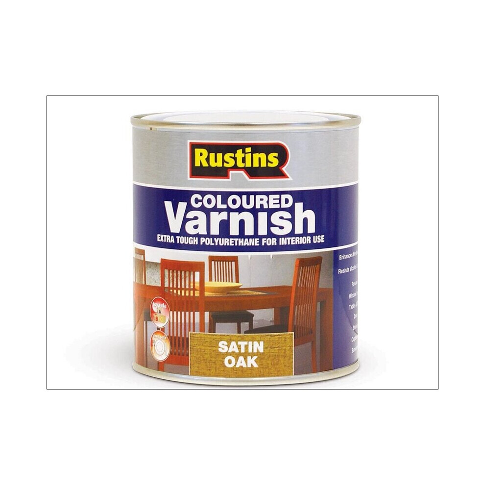 Rustins Poly Varnish Stain Satin Oak 500Ml