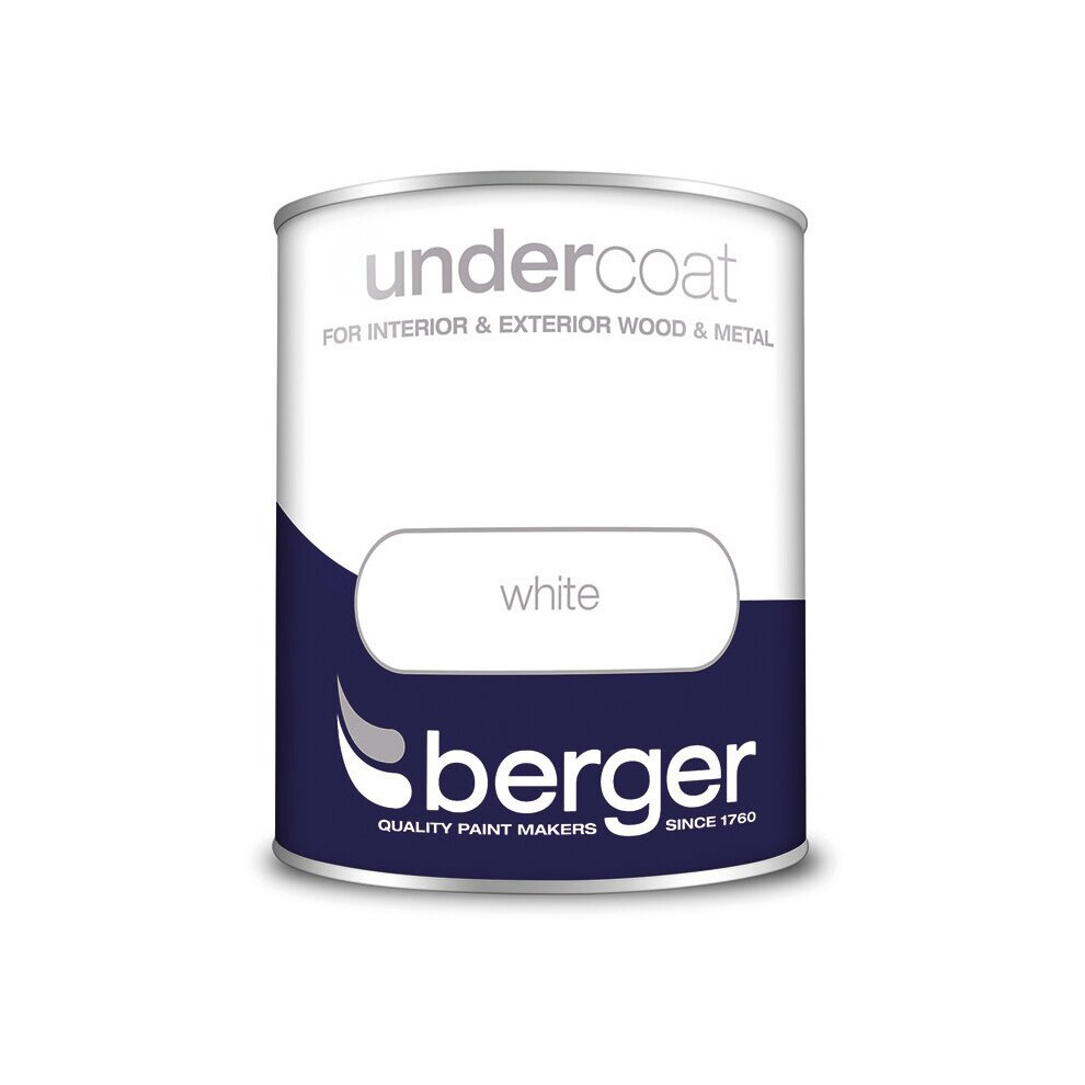 Berger Undercoat Brilliant White 750Ml - Interior & Exterior Wood & Metal Prep, 8Mâ²/L Coverage, 5089640 5010131538889