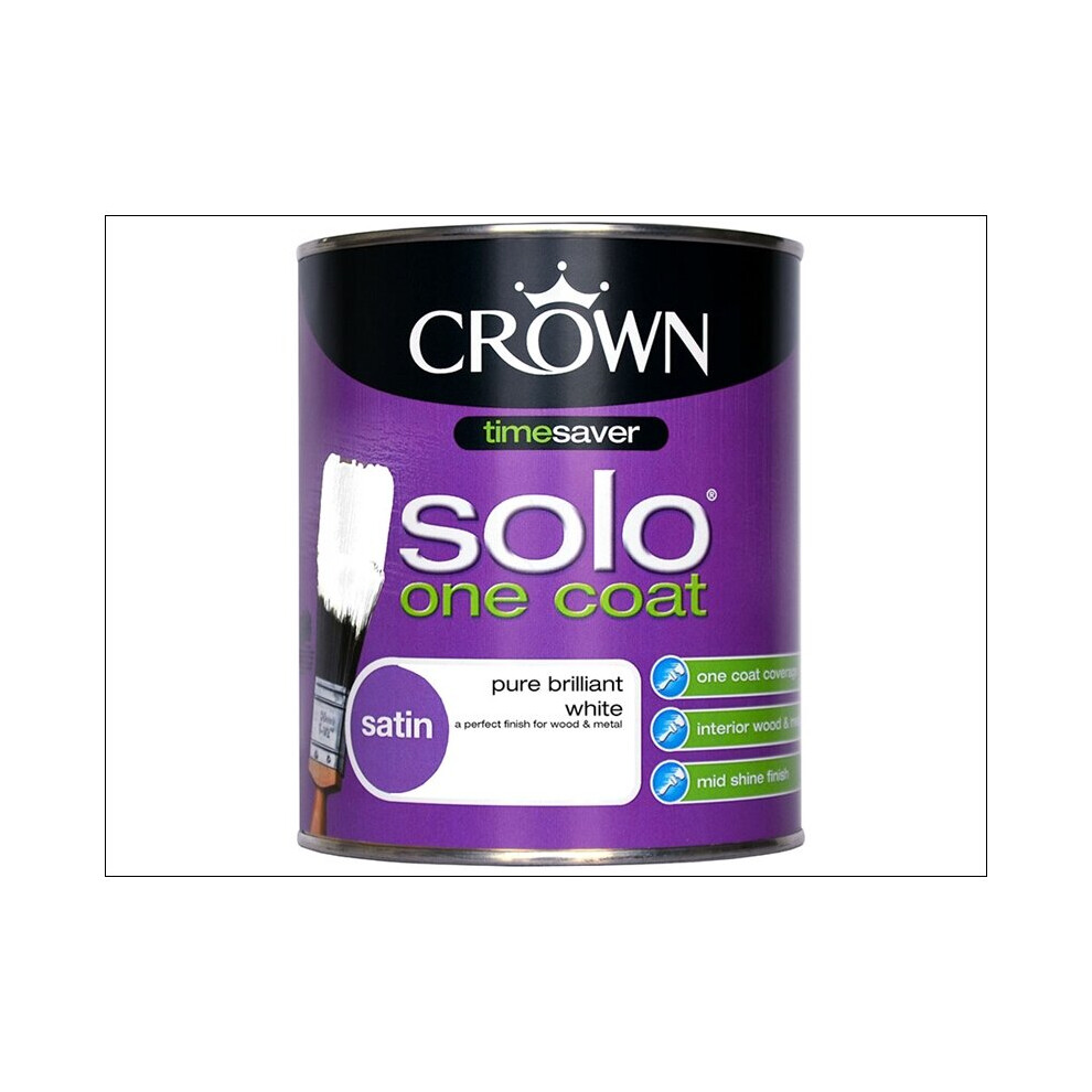 Crown Paints Solo Satin Pure Brilliant White 750ml