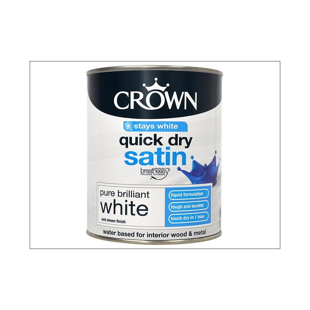 Crown Paints Quick Dry Satin Pure Brilliant White 750ml