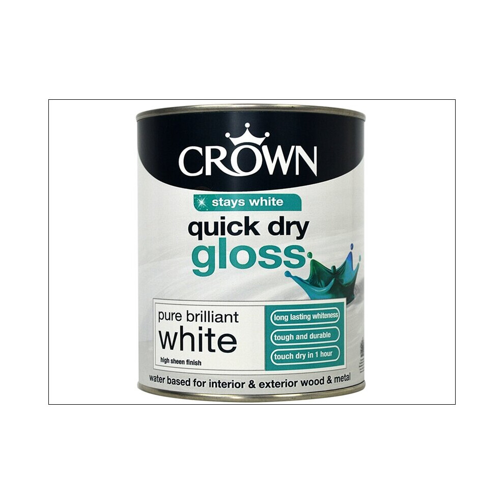 Crown Paints Quick Dry Gloss Pure Brilliant White 750ml