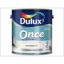 Dulux Once Satinwood Pure Brilliant White 2.5L 5091096 One-Coat Wood & Metal Paint, Satin Finish, No Undercoat Required, Up to 12 m2/L Coverage