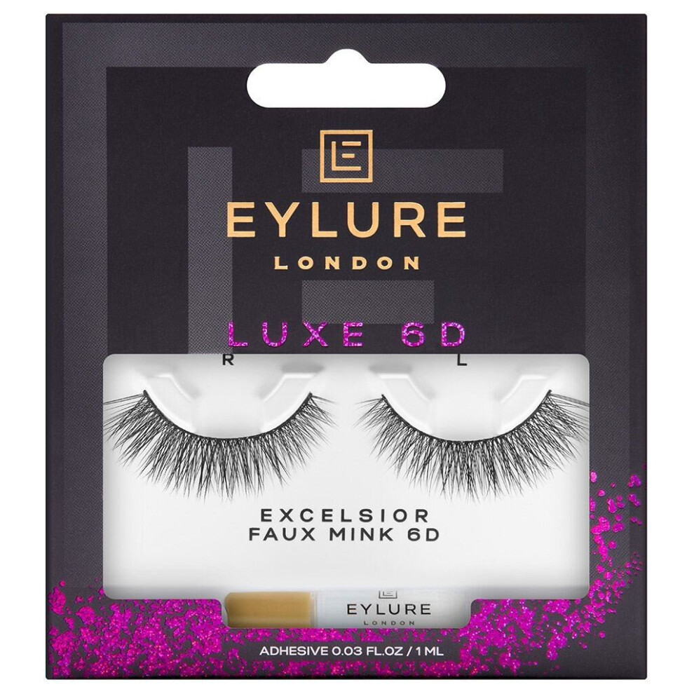 Eylure Luxe 6D Strip Lashes - Excelsior - Faux Mink False Eyelashes with Glue
