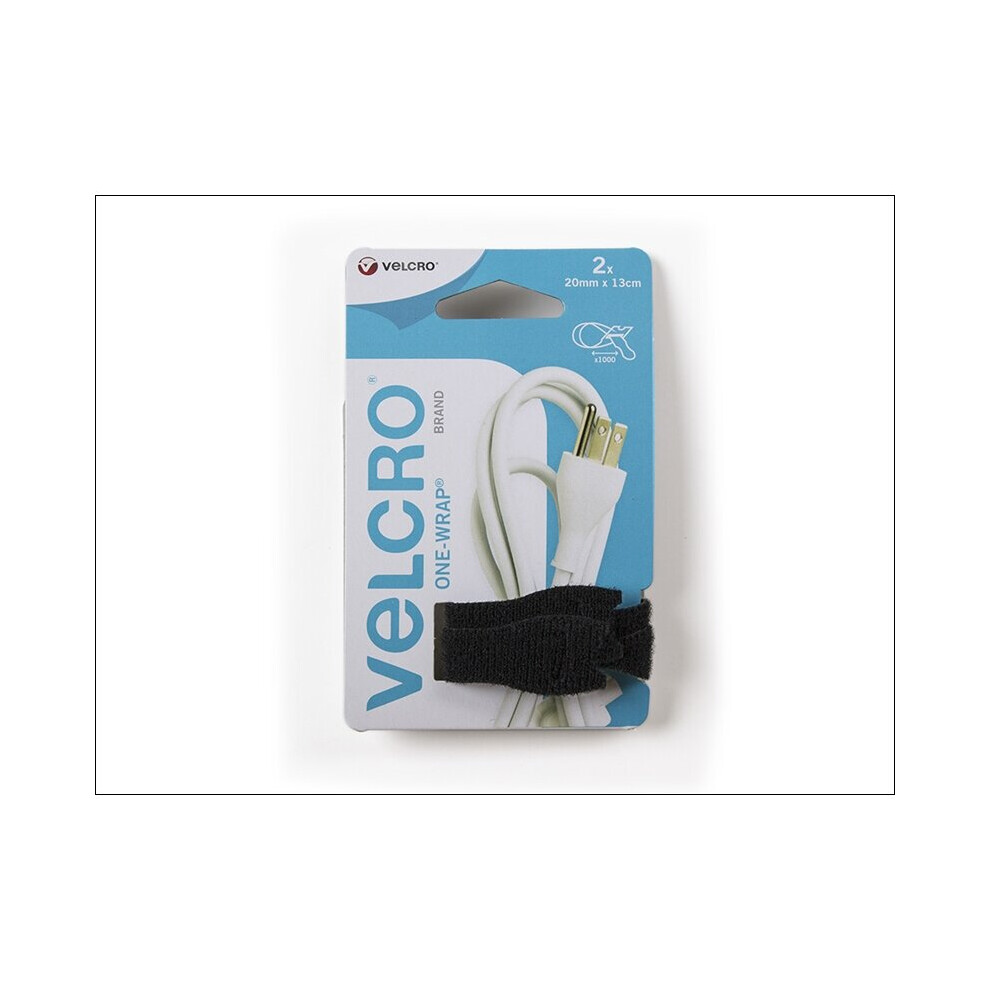 Velcro One Wrap Ties 20mm x 13cm Black x 2 VEL-EC60802