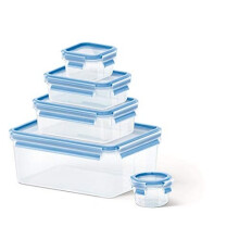 Scatole Clip&Close EMSA - Set di 5 - Blu 3D - Plastica - Compatibile con lavastoviglie, congelatore, microonde