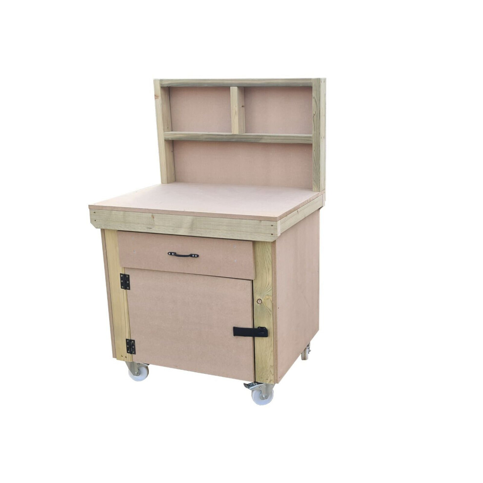 (3Ft, With Back Panel) Wooden Mdf Top Storage Workbench With Lockable Cupboard And Drawers 7426998919866