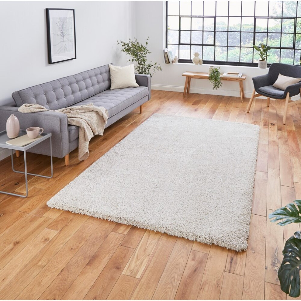 (120x170cm) Sierra 9000 Shaggy Rugs in Cream High Dense Soft Polypropylene Mats