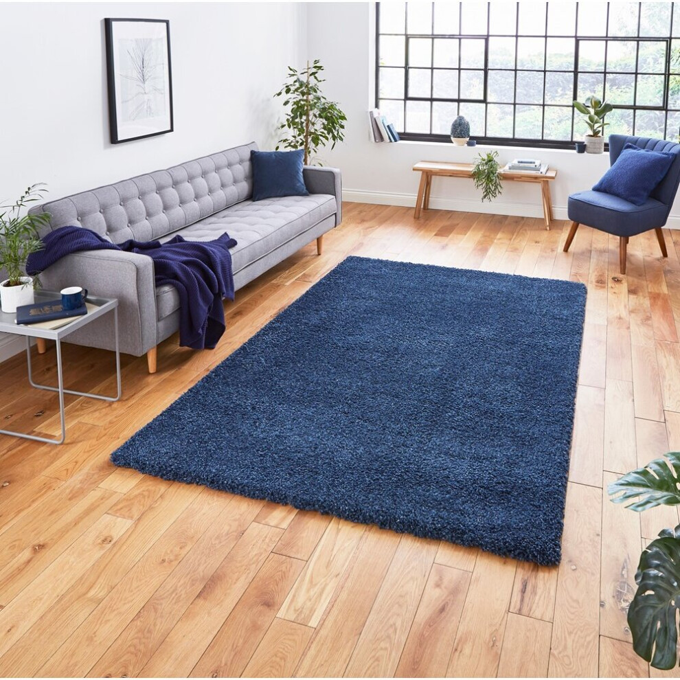 Think Rugs (80X150cm) Sierra 9000 Shaggy Rugs In Dark Blue High Dense Soft Polypropylene Mats