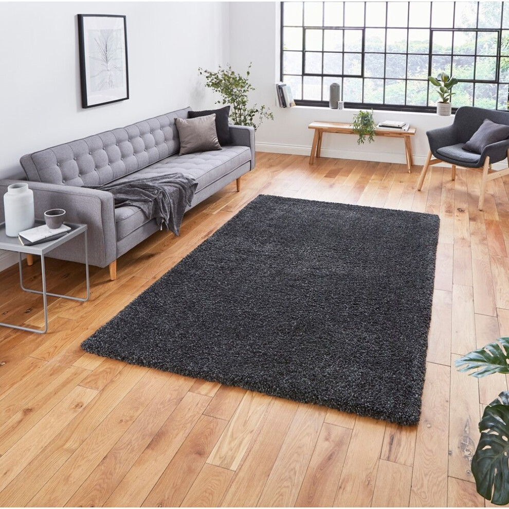 Think Rugs (160X220cm) Sierra 9000 Shaggy Rugs In Dark Grey High Dense Soft Polypropylene Mats
