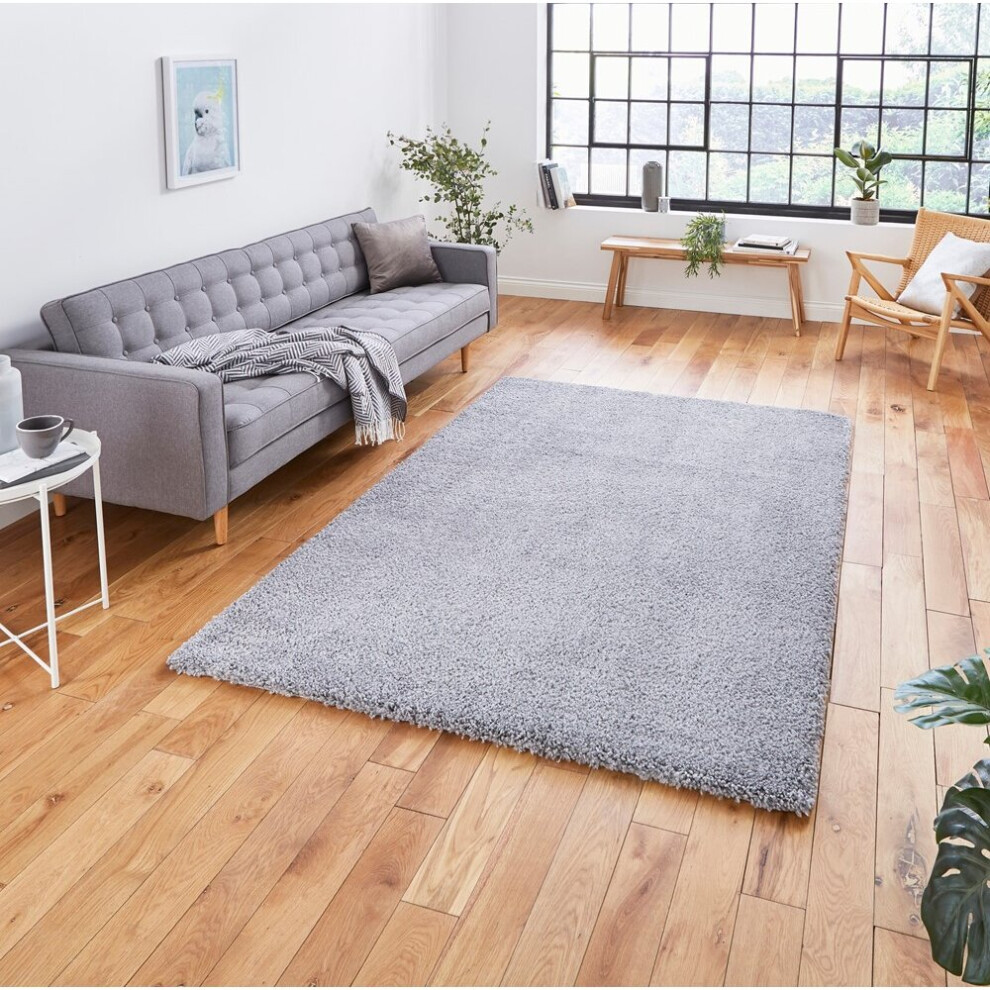 (160x220cm) Sierra 9000 Shaggy Rugs in Grey High Dense Soft Polypropylene Mats